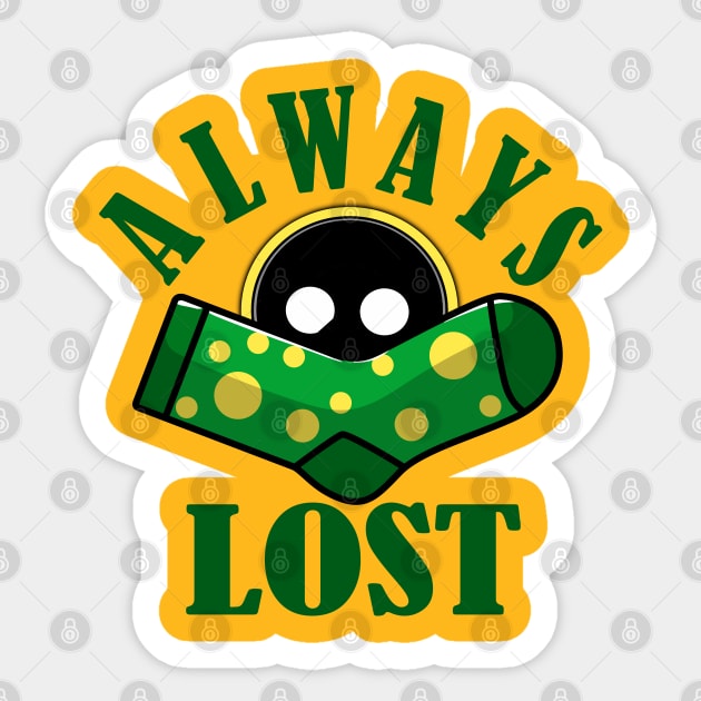 Always lost green sock with yellow dots and mean washing machine face Sticker by alcoshirts